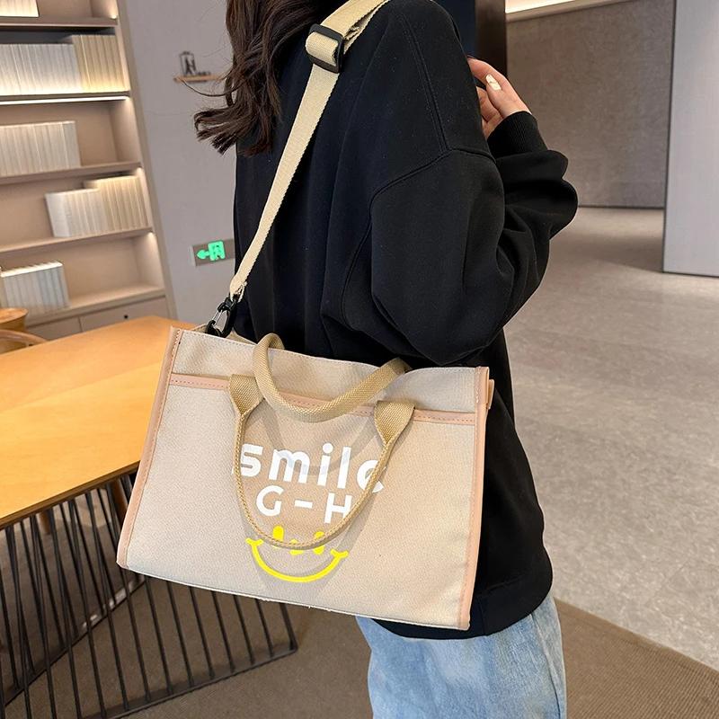 

Однотонные повседневные сумки через плечо большой вместимости для женщин с внутренним отделением, лоскутные холщовые сумки