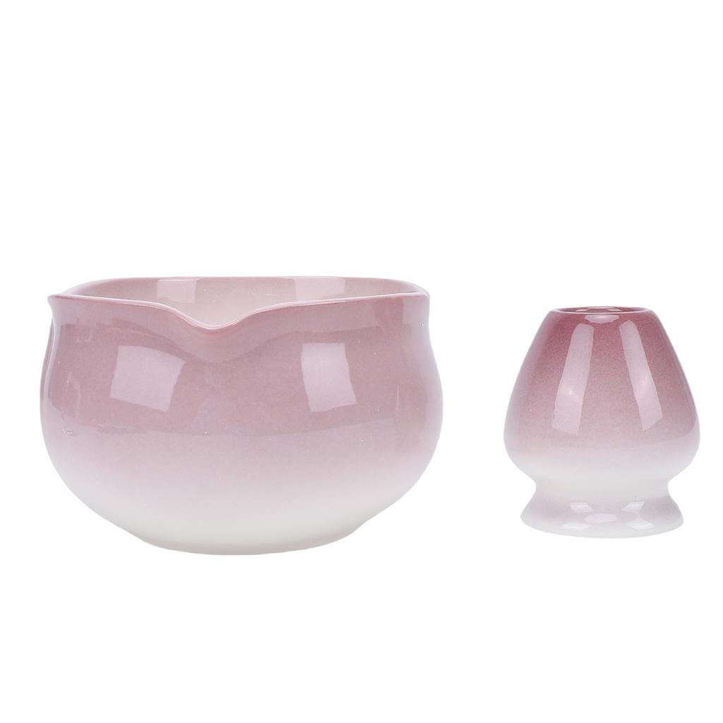Matcha Bowl and Whisk Holder Ceramic Matcha Mixing Bowl with Spout for Traditional Japanese Tea Ceremony Gradient Purple