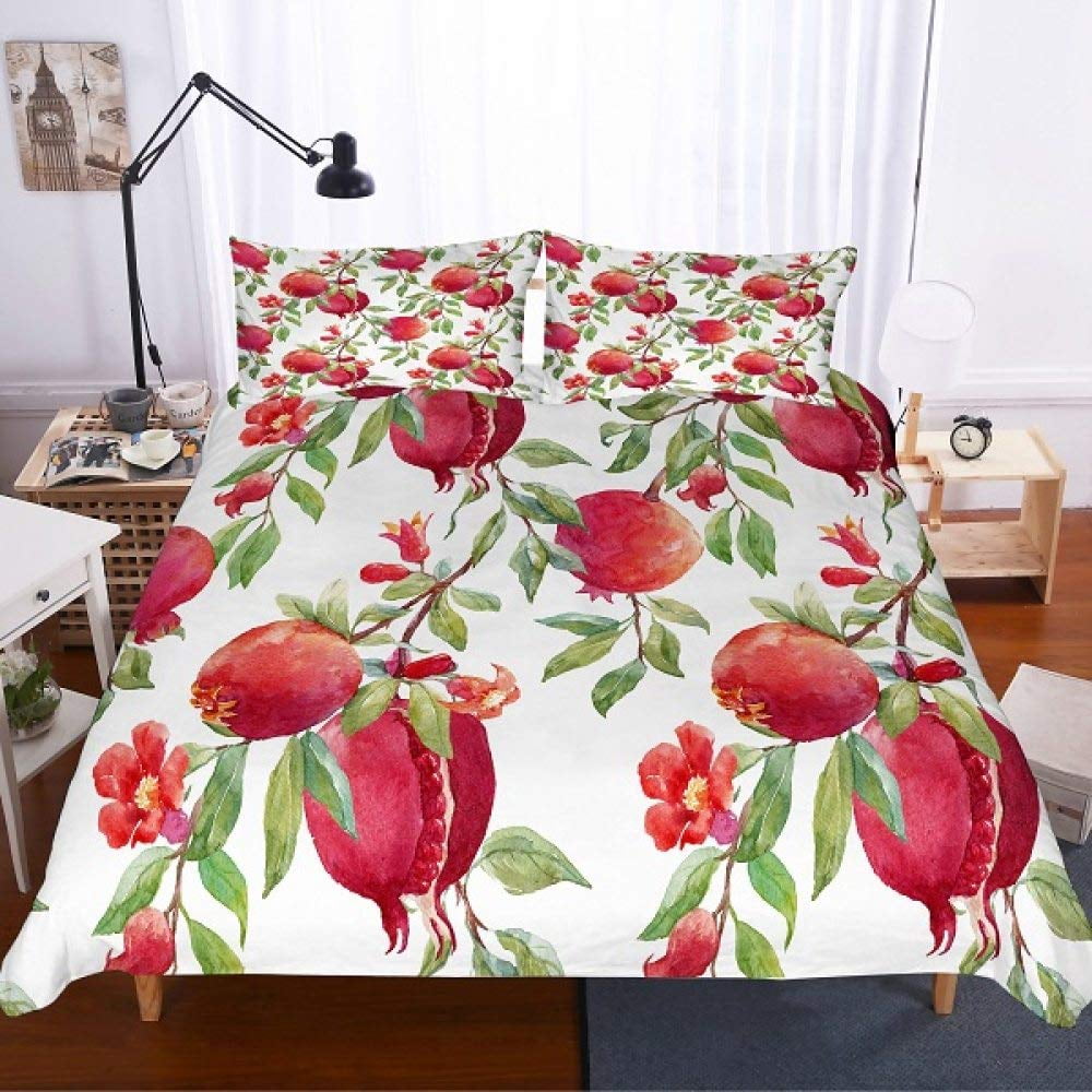 

Red Pomegranate Soft Duvet Cover Sumer Tropical Fruit for Women Children Gren Leaves Comfortable Quilt Cover for Bedrom Decorations Warm Soft 100*200cm Single