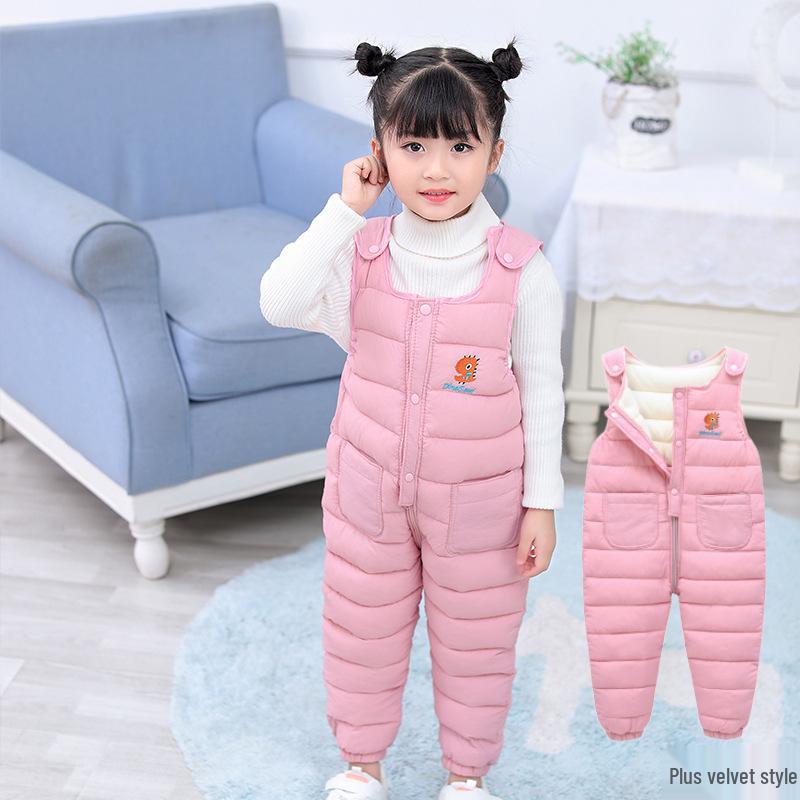 2026 Winter Unisex Baby Overalls, Down Cotton Fleece Lined, Thickened Open Crotch One-Piece Pants