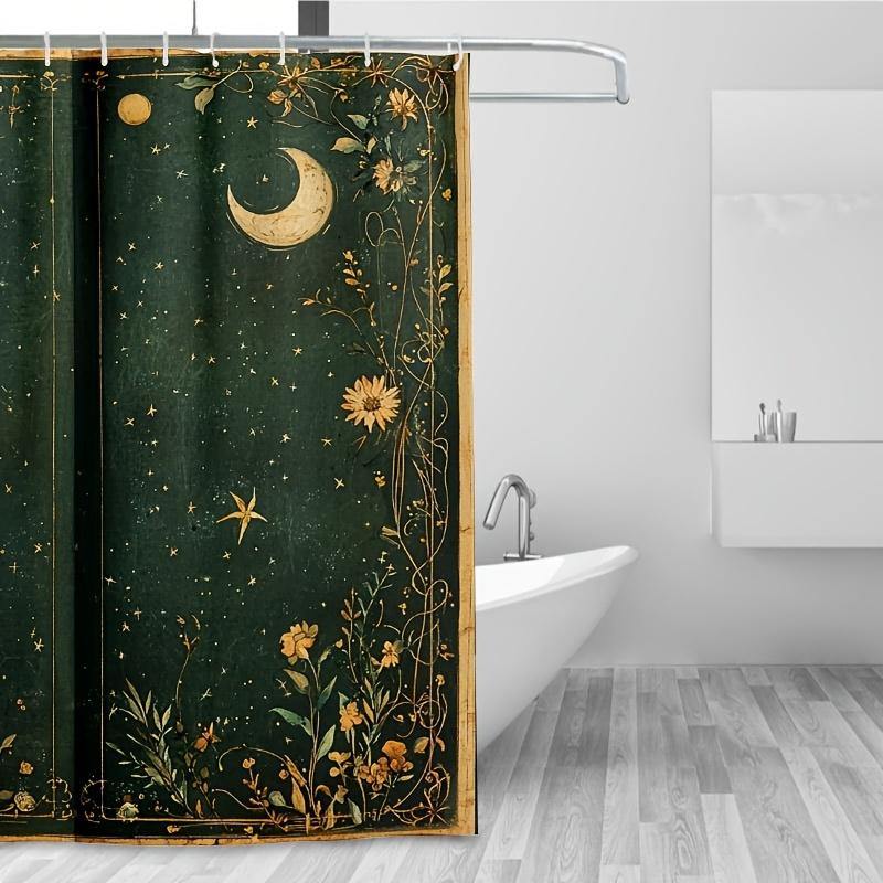 1 Stück Himmlische Magische Elemente Monde & Sterne Duschvorhang - 70,8x70,8 Zoll Langlebige Polyesterfaser, Maschinenwaschbar, Dunkelgrau