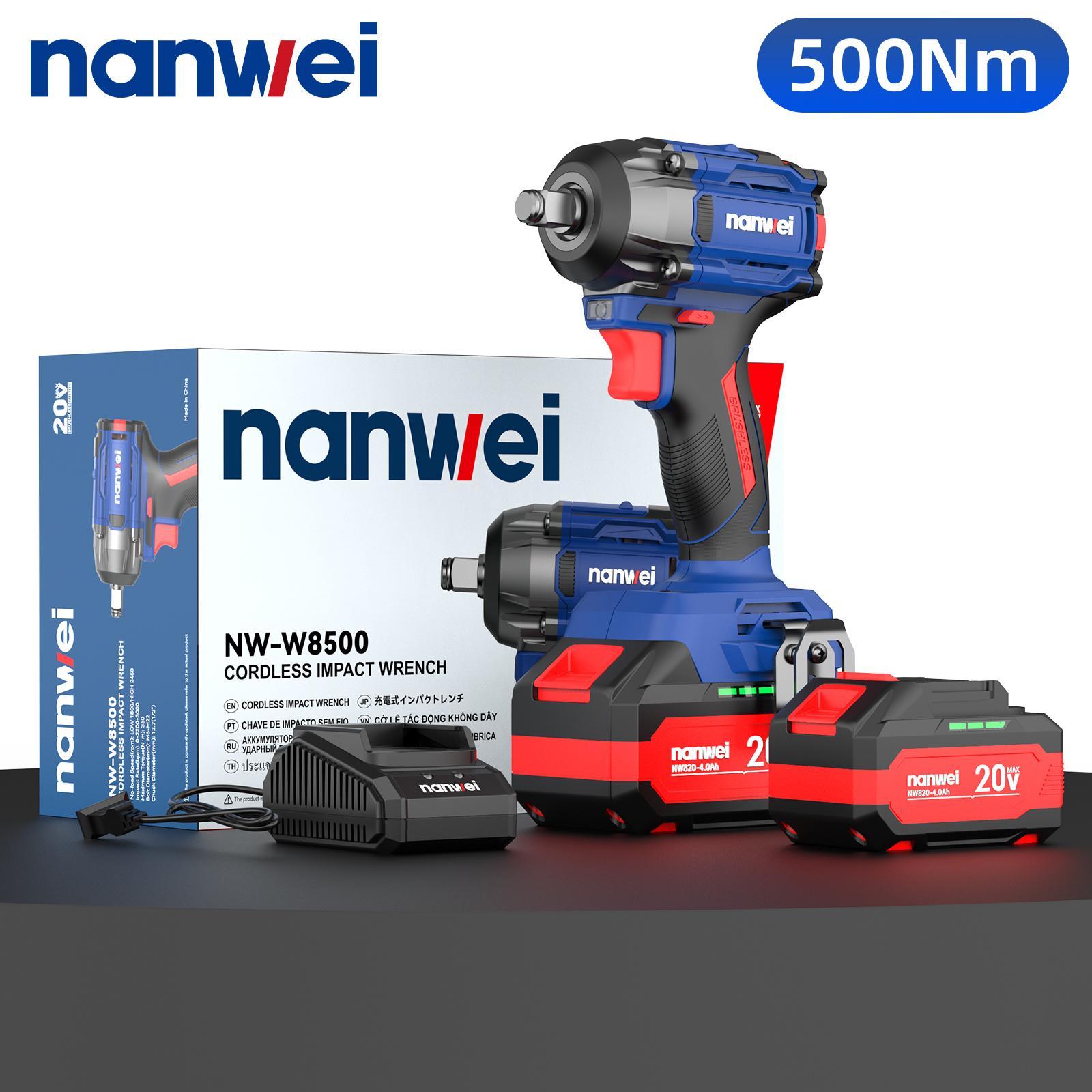 

NANWEI 500 Nm electric impact wrench, size 1/2, brushless motor 4.0ah battery x2