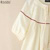 ZANZEA Women Casual Round Neck Loose Summer Half Sleeve Blouse