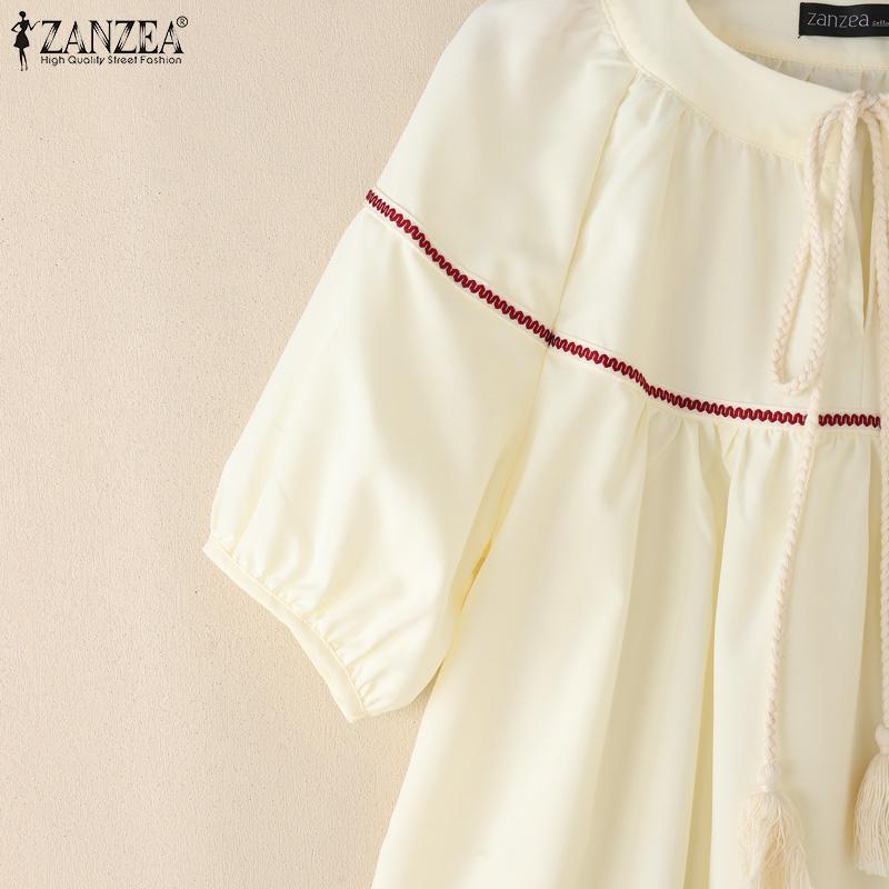 ZANZEA Women Casual Round Neck Loose Summer Half Sleeve Blouse