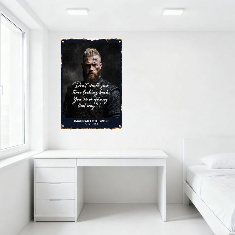 Vikings Ragnar Lothbrok Metal Tin Sign Vintage Distressed Iron Plaque Wall Decor for Man Cave Bar Home with Quote 'Don't Waste Y
