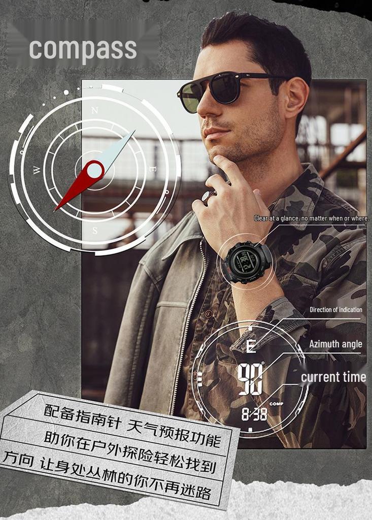 Sanda Multifunctional Sports Watch: Air Pressure, Temperature, Altitude, Weather Forecast, Compass, Pedometer, Luminous Display.