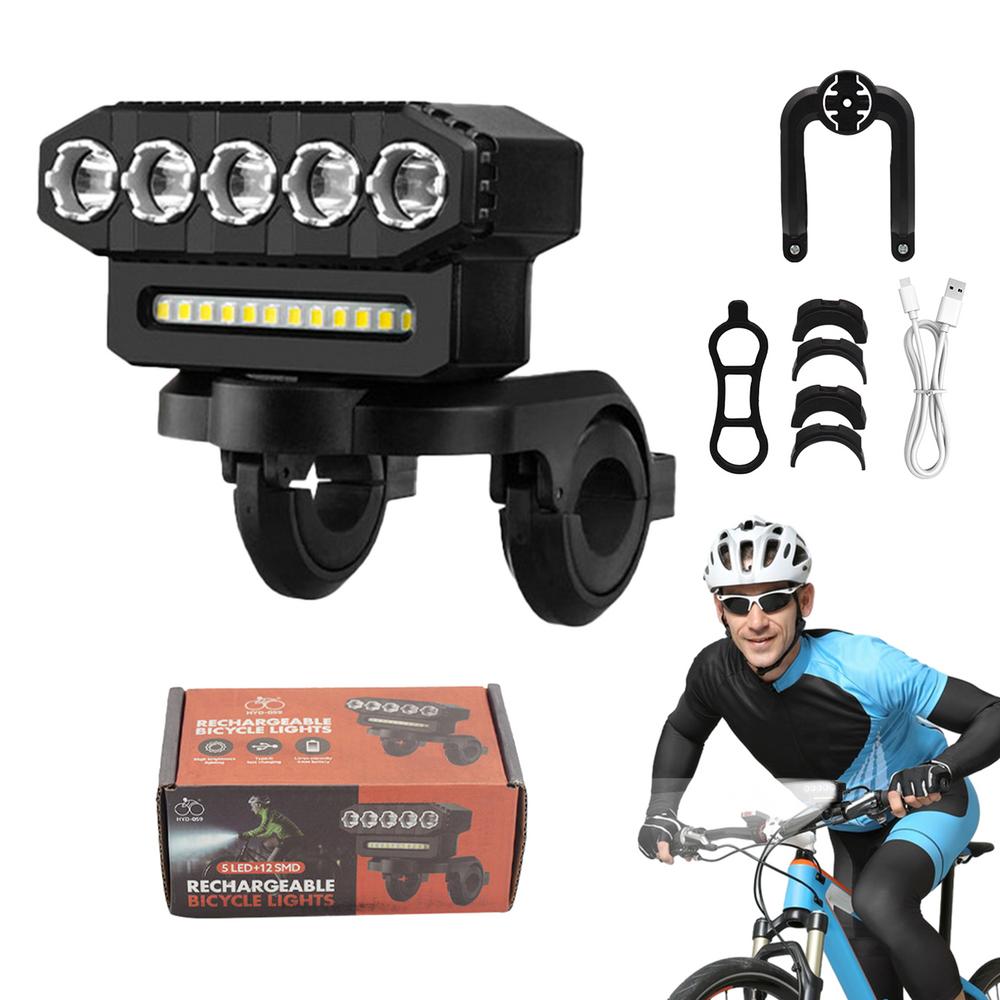 

Супер яркий 5-светодиодный передний велосипедный фонарь Супер яркий светодиодный передний велосипедный фонарь 6 режимов света Водонепроницаемый велосипедный фонарик