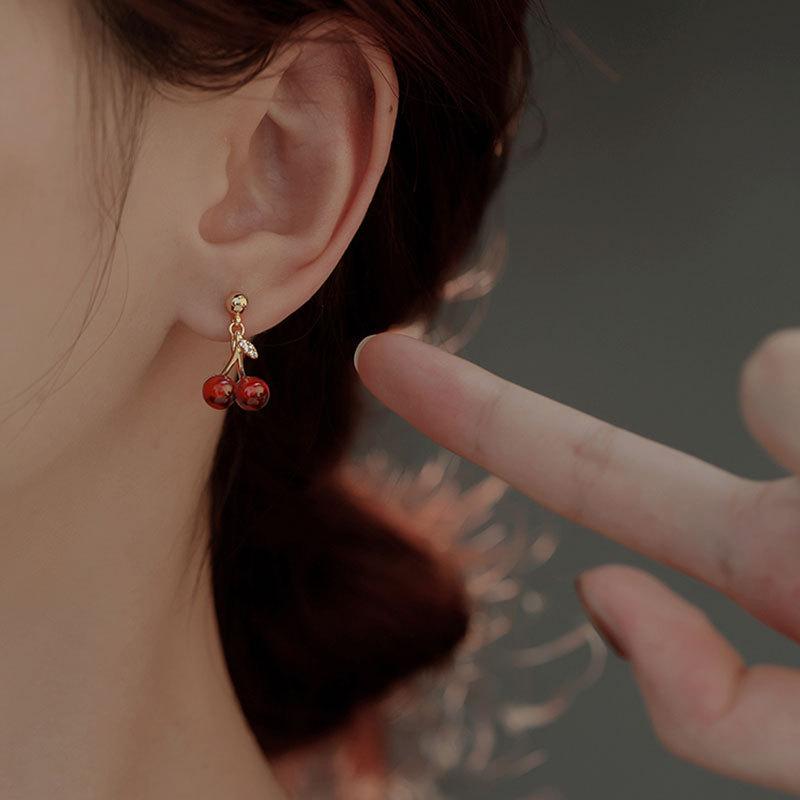 Red Garnet Cherry Earrings for Women In Autumn and Winter Festive Earrings