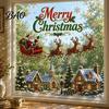 Shopping Mall Christmas Stickers 2Pcs Wall Stickers, Snowy Cottage Tree Self Adhesive Decals, Waterproof PVC Party Snow Scene Holiday Decals for Home
