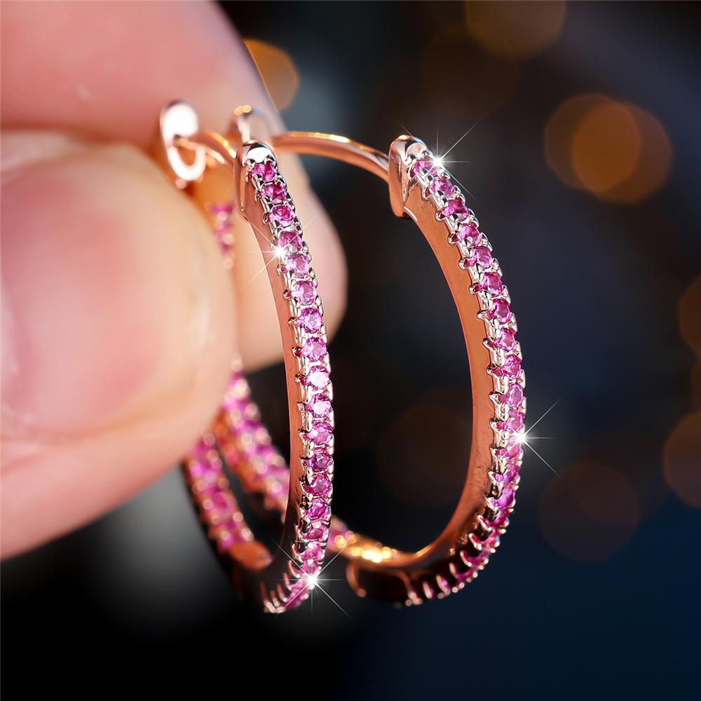 Cute Small Green Blue Red Zircon Stone Hoop Earrings For Women Charm Female Rose Gold Color Wedding Jewelry Gift