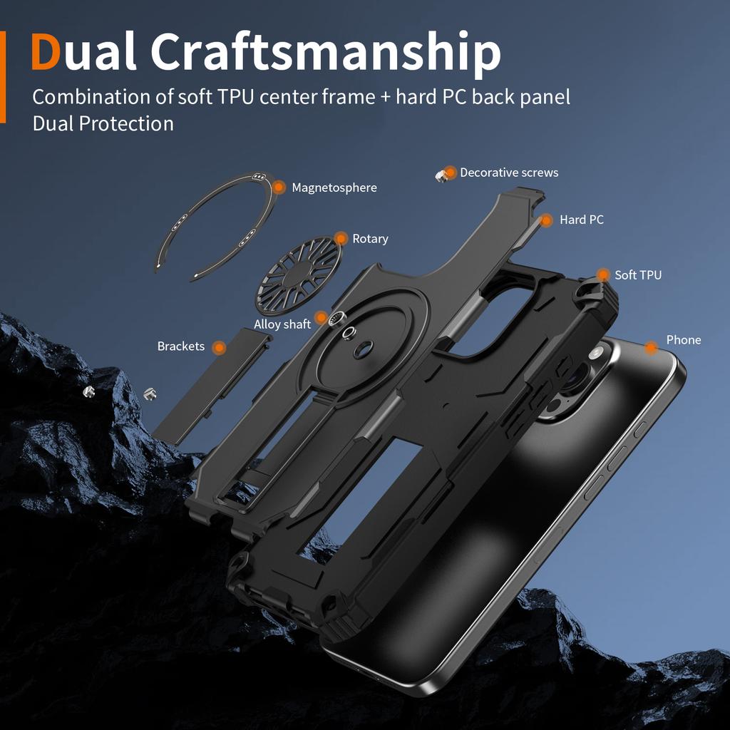 For iPhone 16 Pro Magnetic Case Kickstand TPU + PC Drop Defend Phone Cover