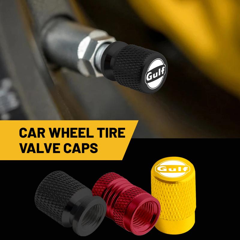 4pcs Metal For GULF Badges Jaguar Land Rover Skoda Seat Hyundai Volvo Peugeot Car Wheel Tire Valve Caps Covers Accessories