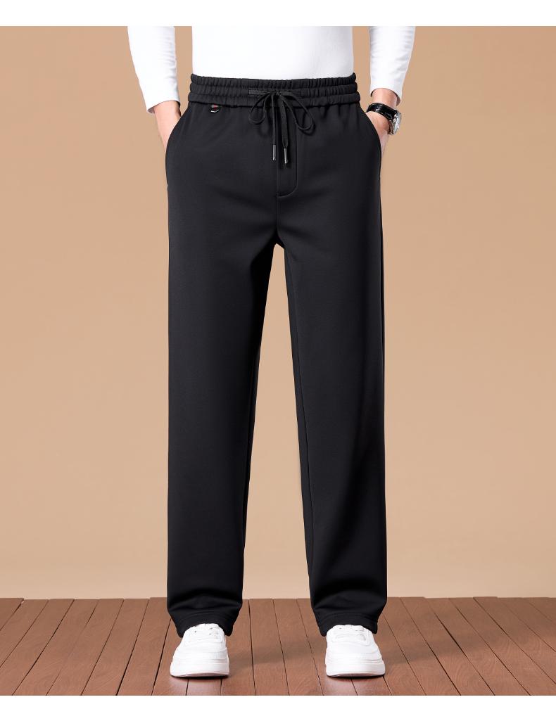 [Thick and Warm] Autumn/Winter Business Casual Pants for Men, Four Sided Elastic Solid Color Versatile Straight Tube Medium High Waist Pants for Men