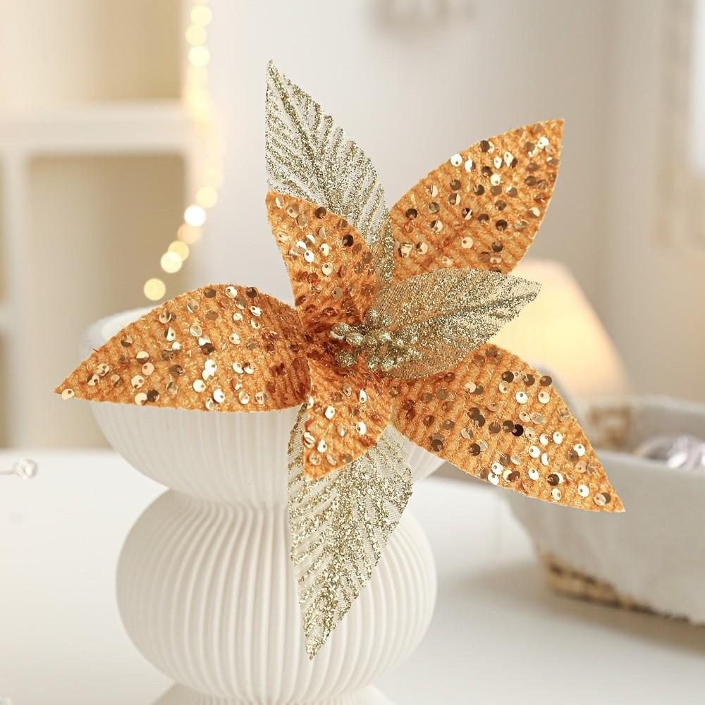 Sequin Mesh Simulation Glitter Flower 25cm Poinsettia Flower  Christmas Tree Decor