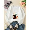 Kids Unisex Crewneck Sweatshirt, Four Colorful Cats Looking Up At Birds Cartoon Print Soft Fleece Pullover For Kids Over 4 Years Old