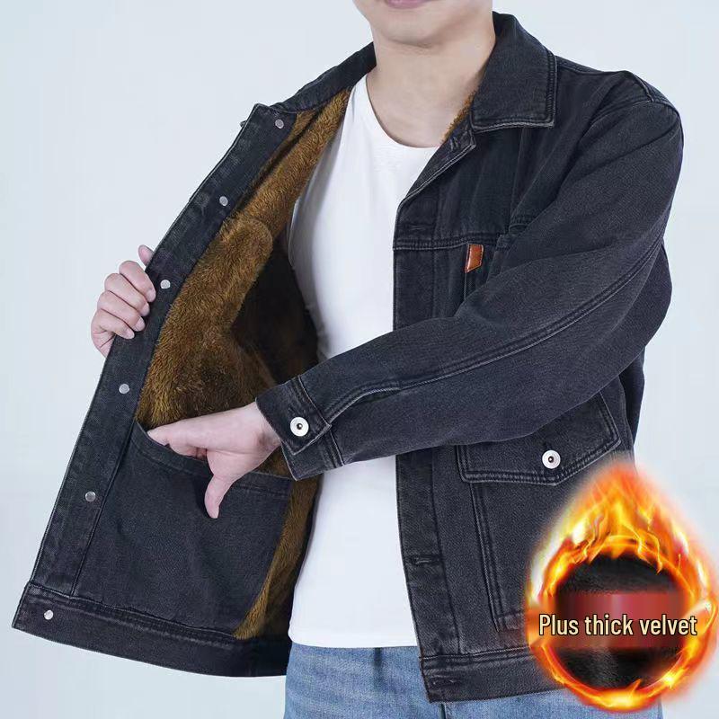 Men's Fleece-Lined Winter Denim Jacket - Thick, Loose Fit, Windproof, Cold-Proof, Wear-Resistant, Multi-Pocket, Plus Size.
