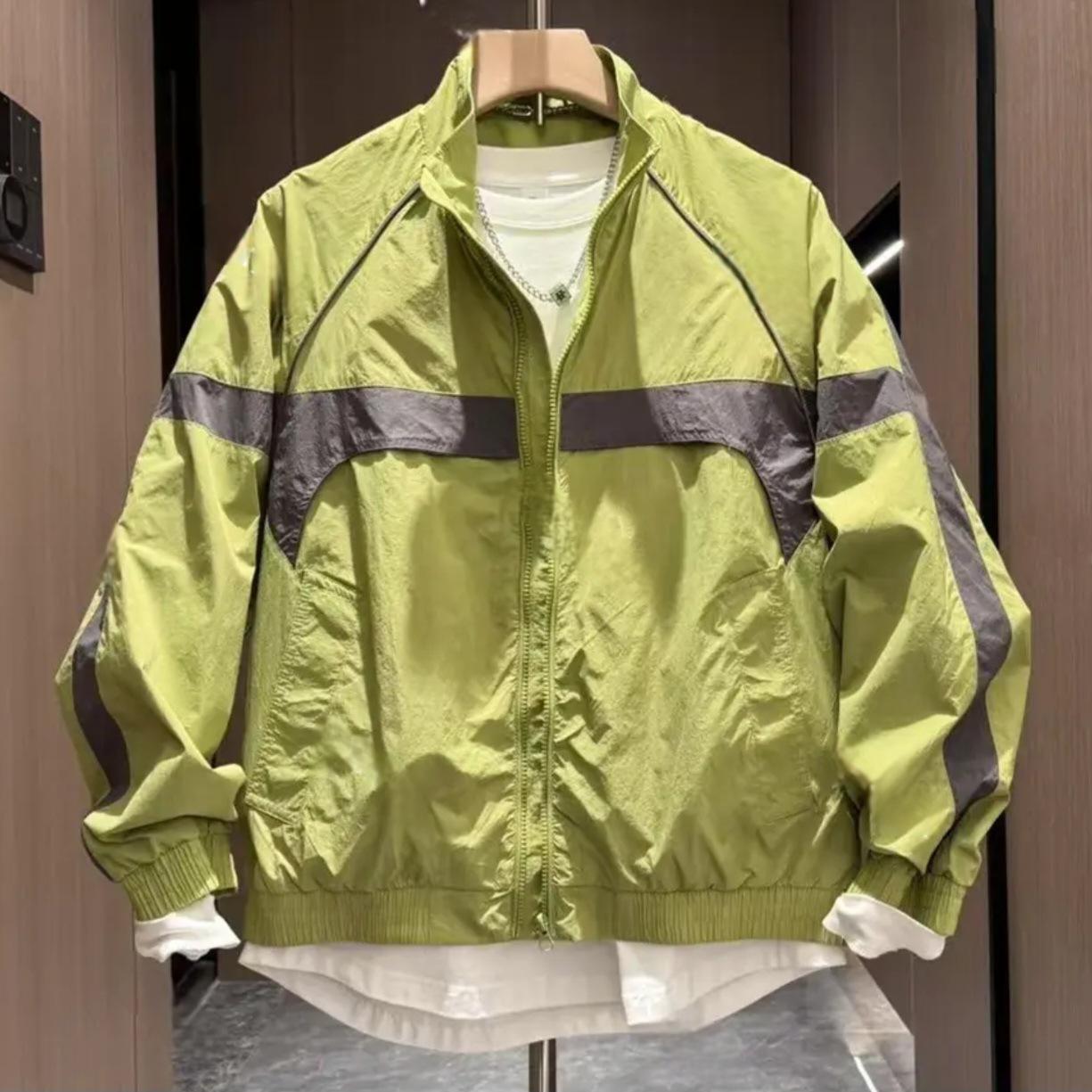 

Весенне-осенний новый тренд Сшивная куртка со стойкой воротником Куртка Модная Простая Контрастного цвета Универсальный Повседневный топ 4XL зелёный