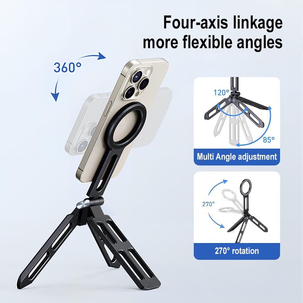 360° Rotating For Magsafe Magnetic Phone Tripod Selfie Stick Foldable Stand Aluminum Cell Phone Holder Stand For iPhone 18 Pro Max 17 16 15 Samsung