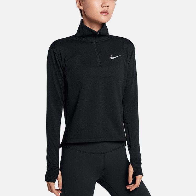 Nike Therma Element Logo Print Long Sleeve High Neck Zip T-Shirt Women Tops Black 928754-010