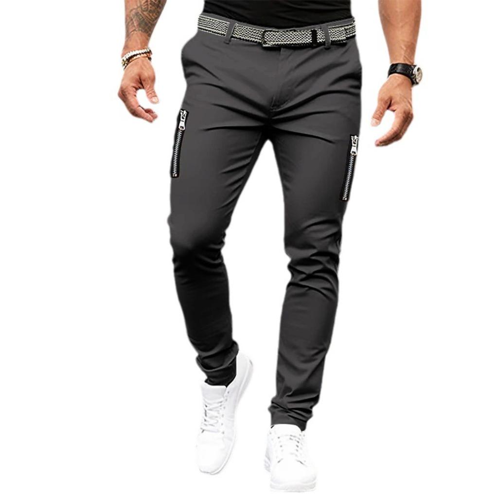 Herren Einfarbige Slim Fit Freizeithosen, 100% Baumwolle Reißverschlusstaschen, Ganzjahres Kordelzug Taille Verjüngte Jogginghosen für den grenzüberschreitenden Handel