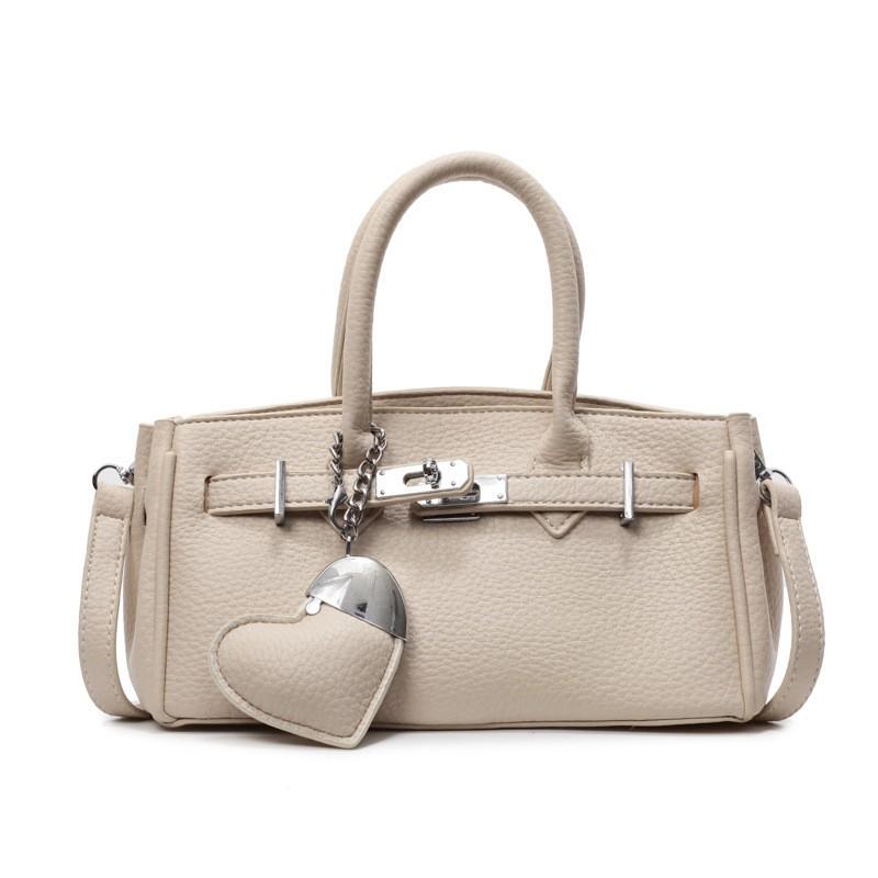 

Niche Design 2025 New Style Temperament Lychee Pattern Portable Small Square Bag Western-style Fashionable Commuter Cross-shoulder Women s With pendant бежевий