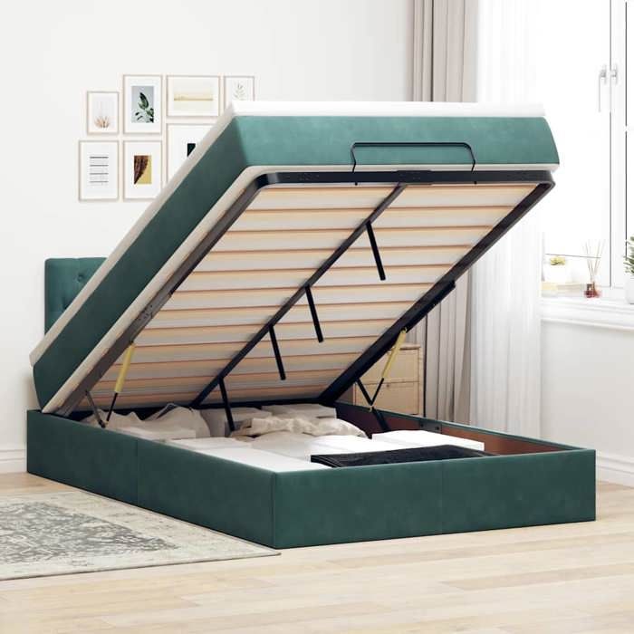 VidaXL Ottoman Bed Frame with Dark Green Mattress 120x200 Cm Velvet 3312689