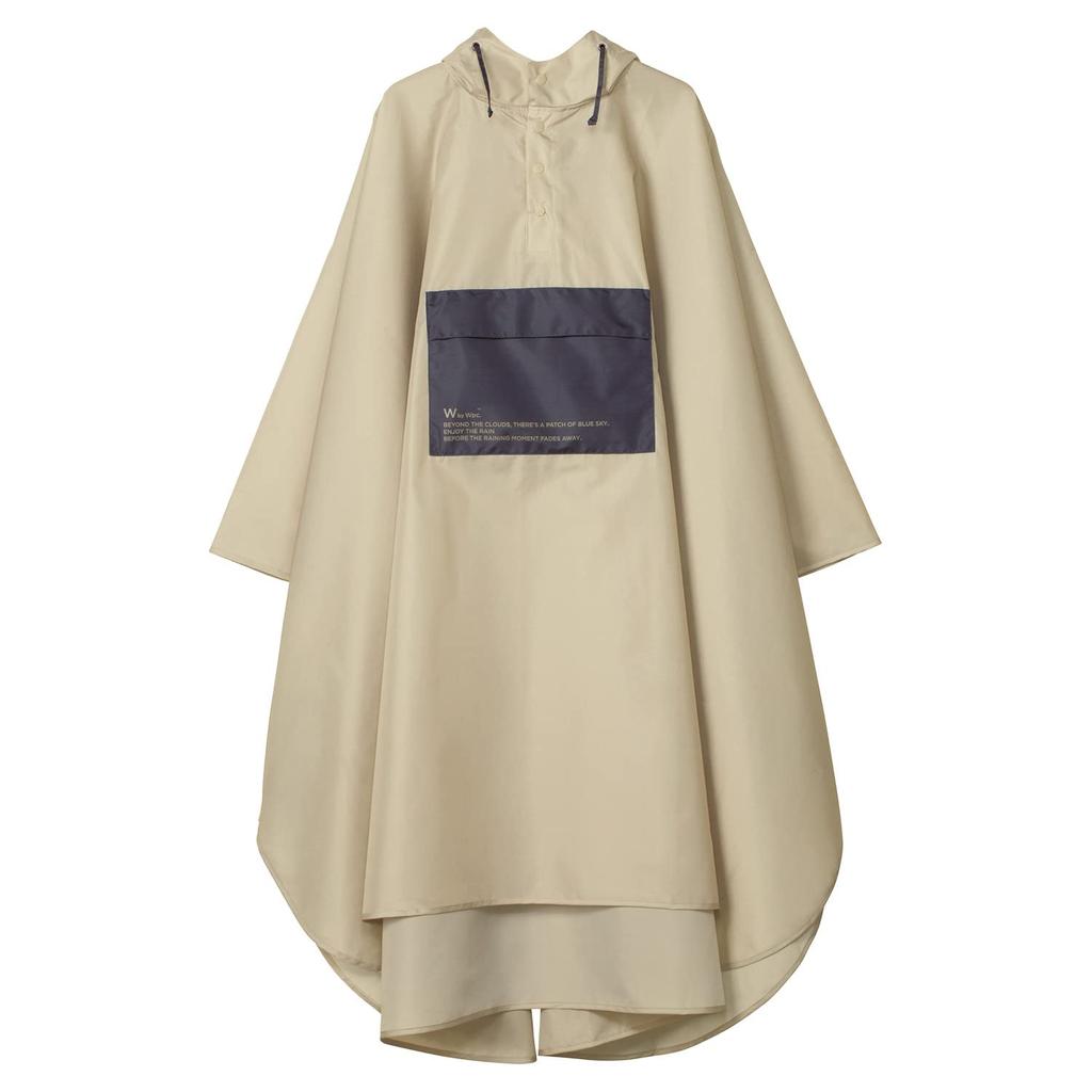 Raincoat Bicolor Beige Rainwear Outdoor Festival Camping Commuting School Bicycle Length 113cm Long Stylish Unisex [World Party] [Packable Poncho]