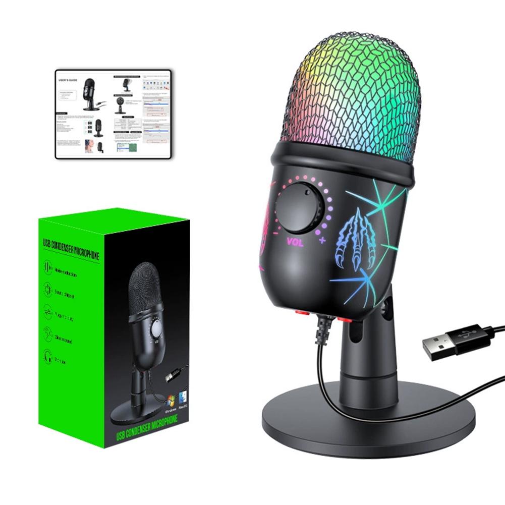 USB Microphone for Live Streaming Karaoke V5 Noise Cancelling Gaming Condenser Microphone with Mobile Phone Standphone