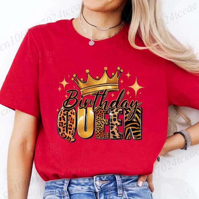 Birthday Queen Women T Shirt Fashion Graphic Print Birthday Party Tops Casual Short Sleeve Tees Female Holiday Outfit Shirts