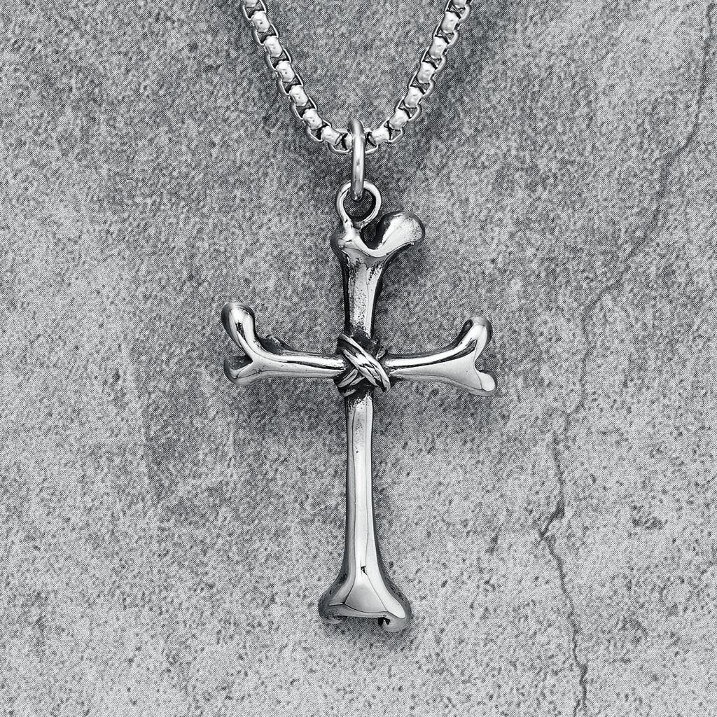 Bones Cross Men Necklace Creative Skeleton 316L Stainless Steel Pendant Chain Religion Rock Punk Rap for Biker Male Jewelry Gift