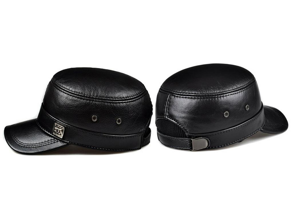 Herren Winter Flachkappe aus Rindsleder mit Ohrenschutz