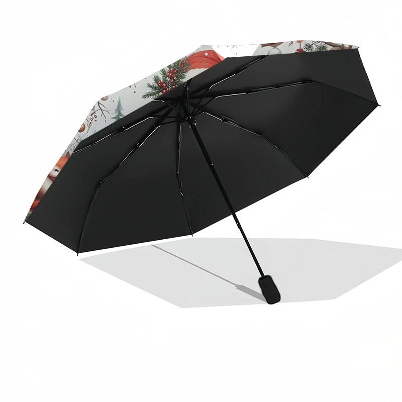 1pc Christmas Wreath with Santa Claus - Automatic Folding Umbrella, Portable 3-Fold Design, 8-Bone Iron Frame Outdoor Umbrella, Festive Gift for Fans,
