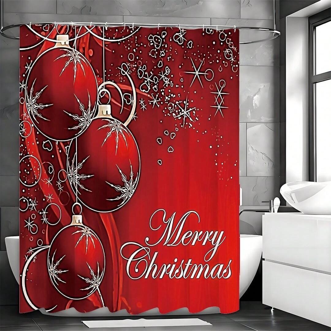 

Creative Red Large Christmas Ball Shower Curtain Washable Dirt-Resistant Shower Head Waterproof Polyester Bath Curtain W60H190(CM)-1 Pcs