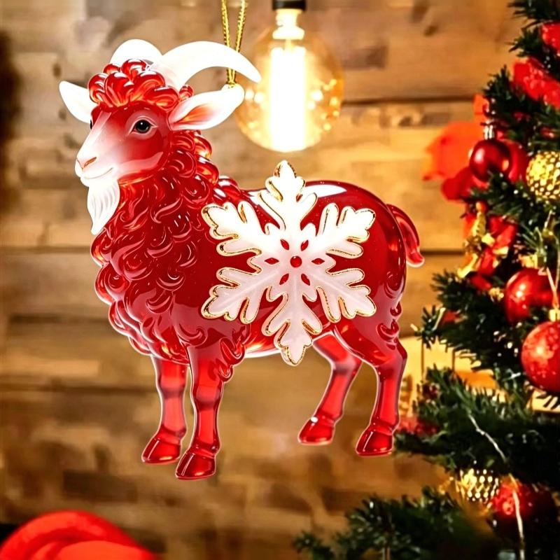 Sparkly Goat Hanging Ornament 2D Flat Acrylic Artificial Rhinestone Pendant for Halloween Decor Costume Accessory Gift
