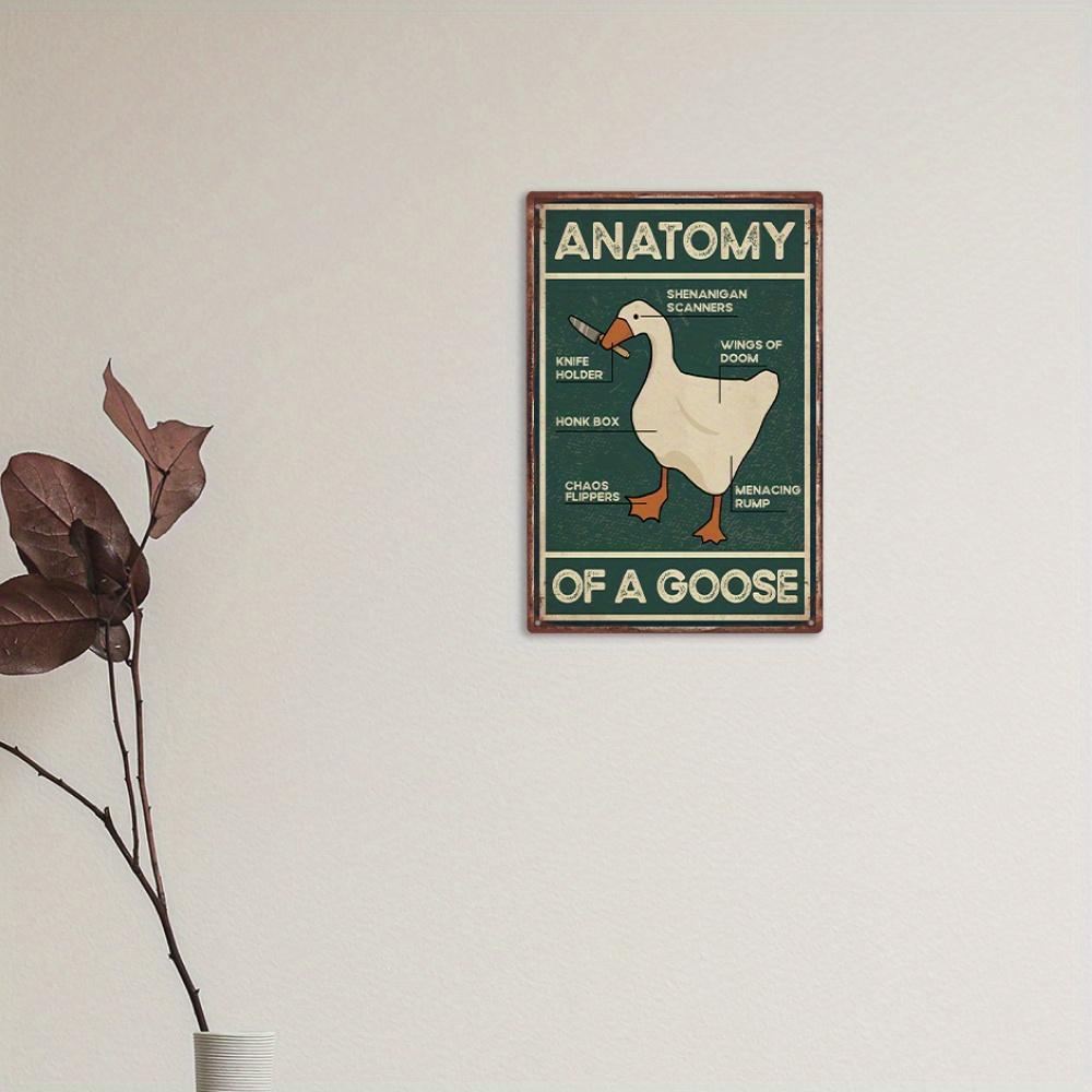 Vintage Goose Warning Metal Tin Sign - "Anatomy of a Goose" Humorous Wall Art with Cartoon Duck Illustration, Goose Decor
