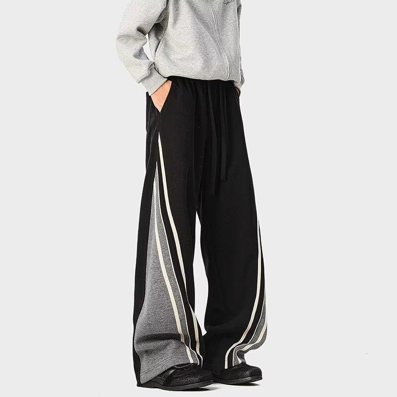 American contrasting striped sweatpants men's and women's autumn tide brand hiphop casual trousers retro loose wide-leg trousers