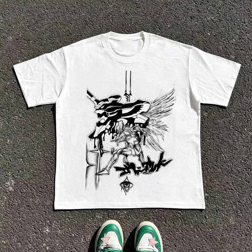 2026 Sommer Neuankunft_ Evangelion Muster Street Style Print Kurzarm T-Shirt Hip Hop Streetwear Top Y2K Gothic Baumwolle Oversized T-Shirts