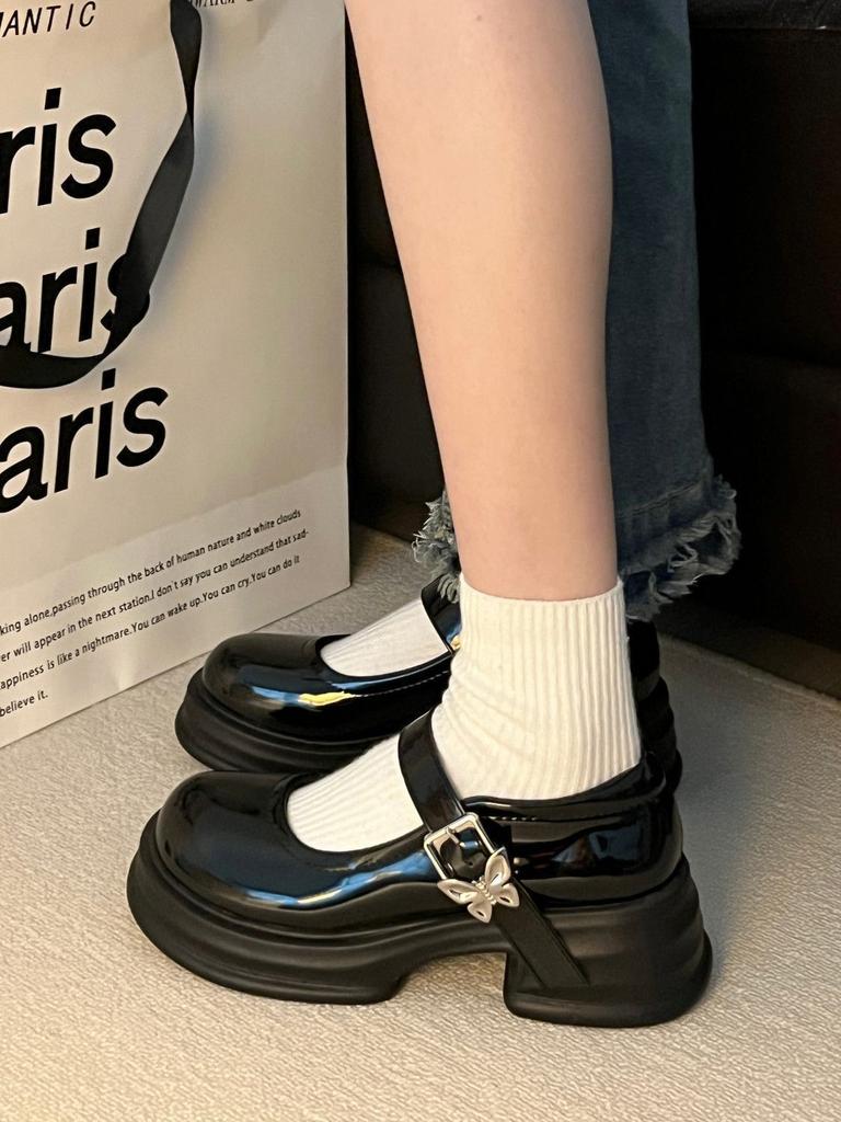 French High-heeled Retro Small Leather Shoes for Women's Spring and Summer 2025 New Butterfly One-word Buckle with Korean Version Mary Jane Shoes Ins