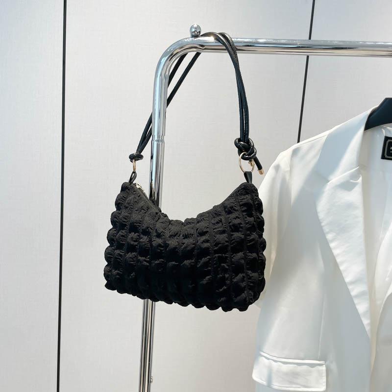 New fashionable versatile pleated bag cream bubble grid armpit bag fresh women's shoulder bag