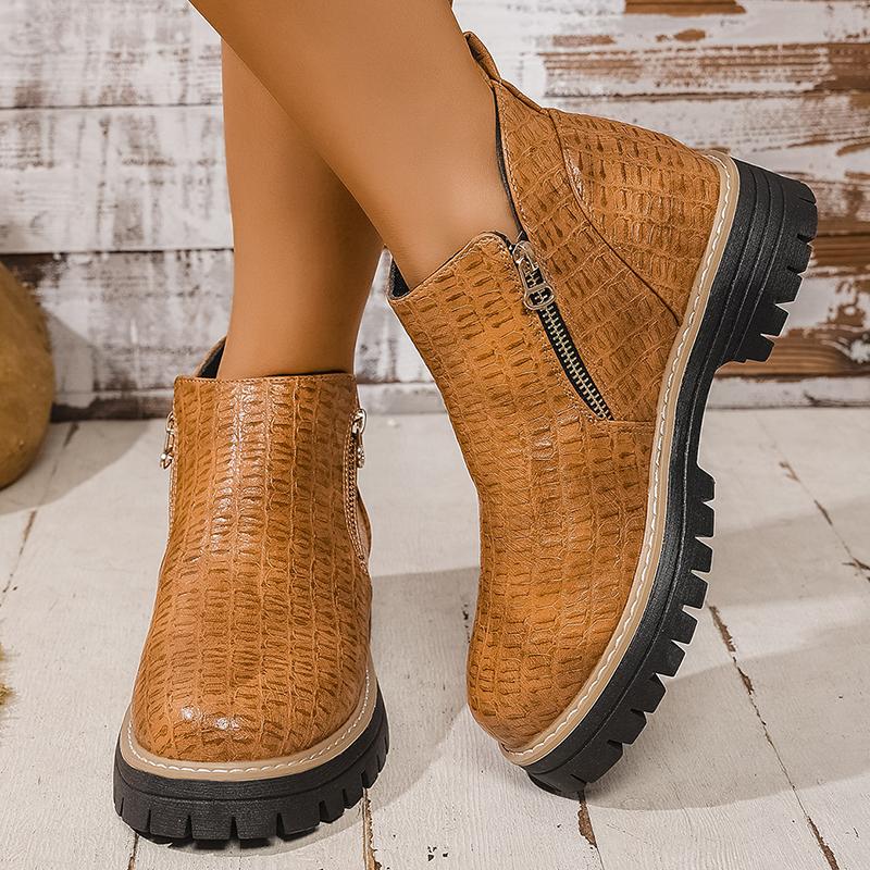 Pu Leather Ankle Boots for Women Double Zipper Up Fashion Boots Woman 2025 Spring Autumn Non Slip Platform Booties Female