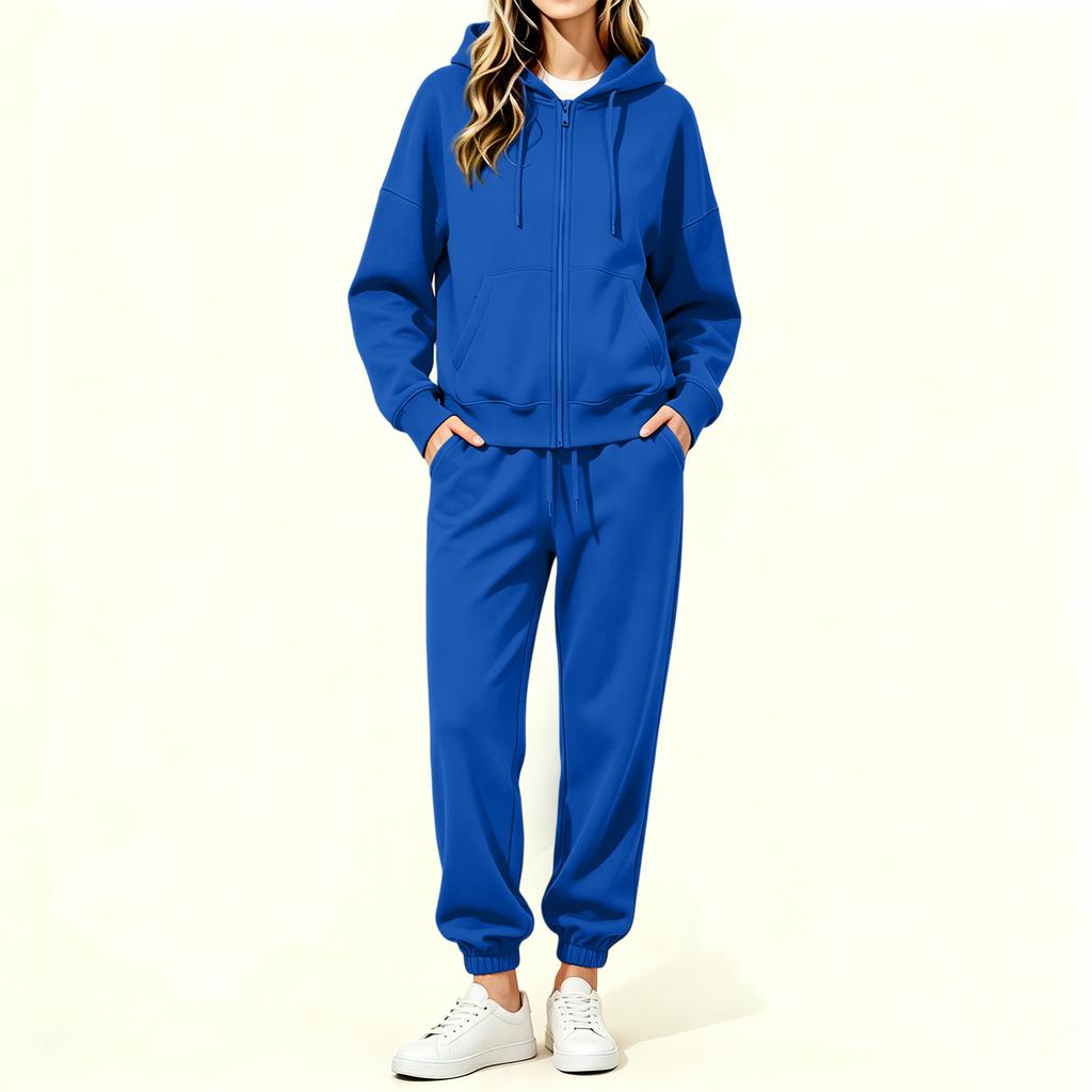 Women's Lined Zip Up Hoodie and Wide Leg Pants Set Casual Loungewear