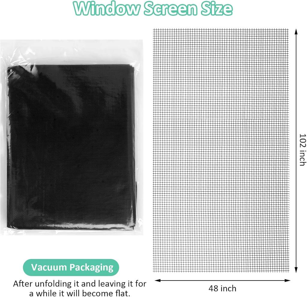 Rindion 48x102 Inch Window Screen Replacement, DIY Adjustable Pet-Proof Patio Screen, Anti-Mosquito Window Screen Mesh for Porch and Sliding Doors