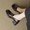 Fashion New Spring/autumn Genuine Leather Women Shoes Square Toe Loafers Shoes for Women Fashion Retro Chunky High Heels Women Pumps