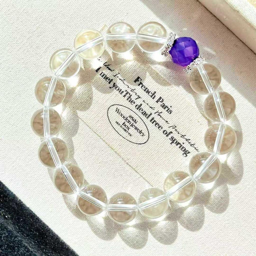 10mm Retro Hochwertiges Natürliches Glasartiges Weißes Kristall Chalcedon Armband Armband