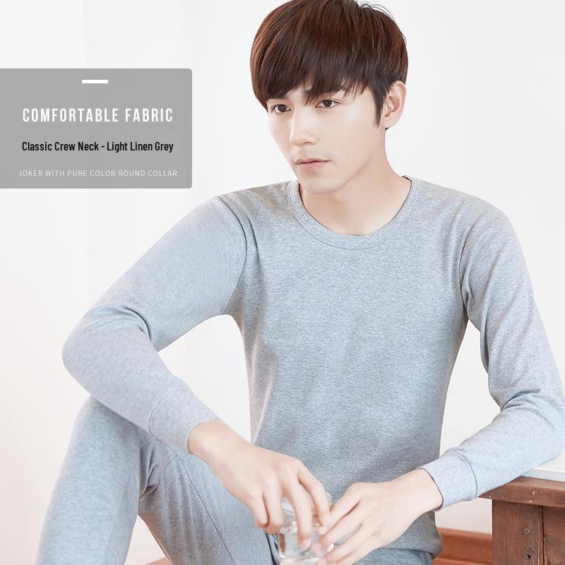 Men’s Pure Cotton Autumn Clothing Set: Lightweight Warm Underwear and Shirt for Youth Students.