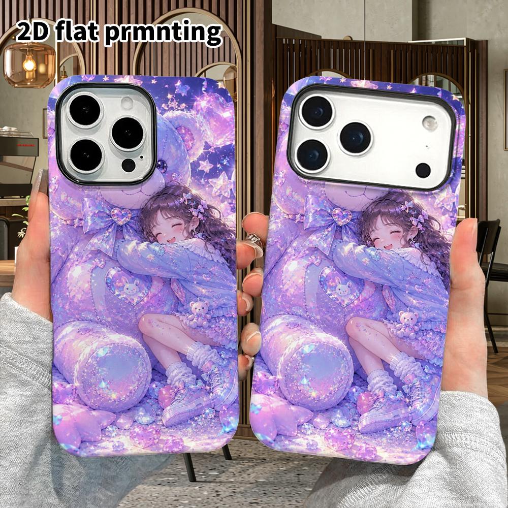 Phone Case: 2D Flat Design Suitable for iPhone 18, 17, 16, 15, 14, 13 Pro Film Protective Case, Couple Style, Giant Bear and Girl, Christmas and Hallo