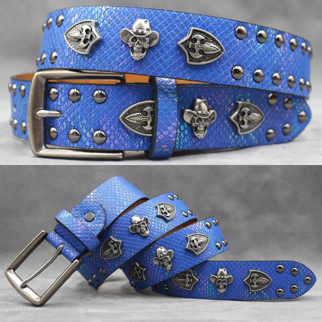 7-color Skull Shield Rivet Belt Punk Men's Belt Women's Snake Pattern Versatile Decorative Belt