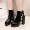 Western Fashion Booties Round Toe Zipper High Heels Women's Shoes Super High Thick Heel Ankle Boots Platform Heels Lady Footwear