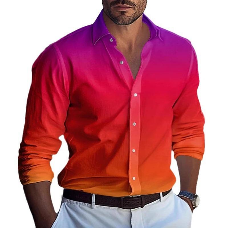 Autumn Long-sleeved Shirt Multi-color Gradient Pattern Digital Printing New Trend Men's Clothing