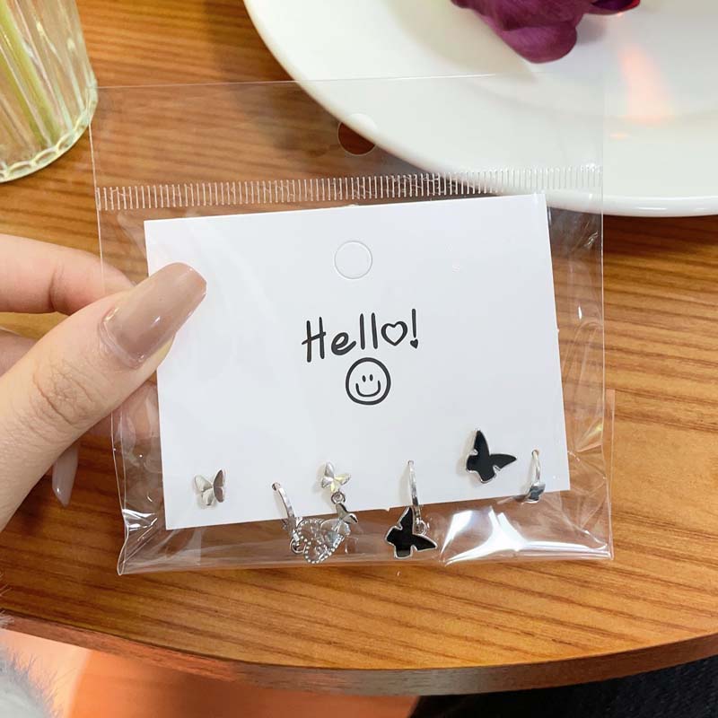 6 Stück/Set Mode Silberfarben Schmetterling Steckerohrringe Set für Damen Koreanische Kristall Herz Schleife Ohrringe Schmuck 2026 Neuer Trend